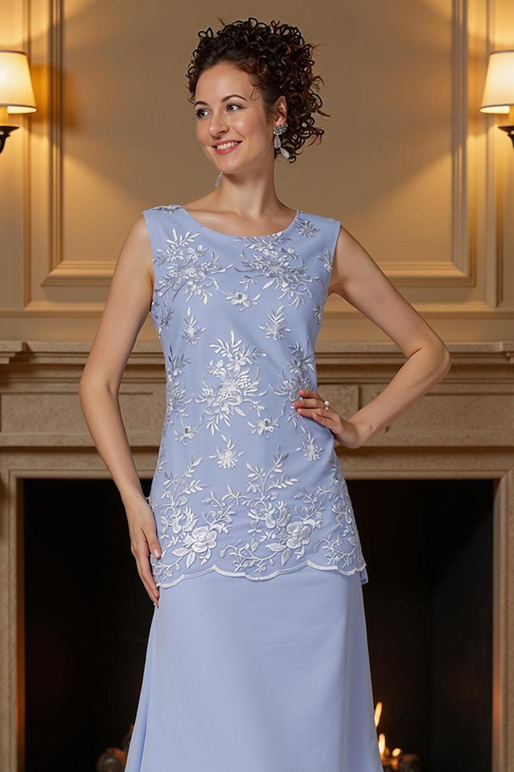 Dreamyannie Light Blue Bodycon 2 Piece Knee Length Mother Of The Bride Dress With Jacket