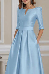 Dreamyannie Light Blue Satin A Line High Low Mother Of The Bride Dress With Sleeves