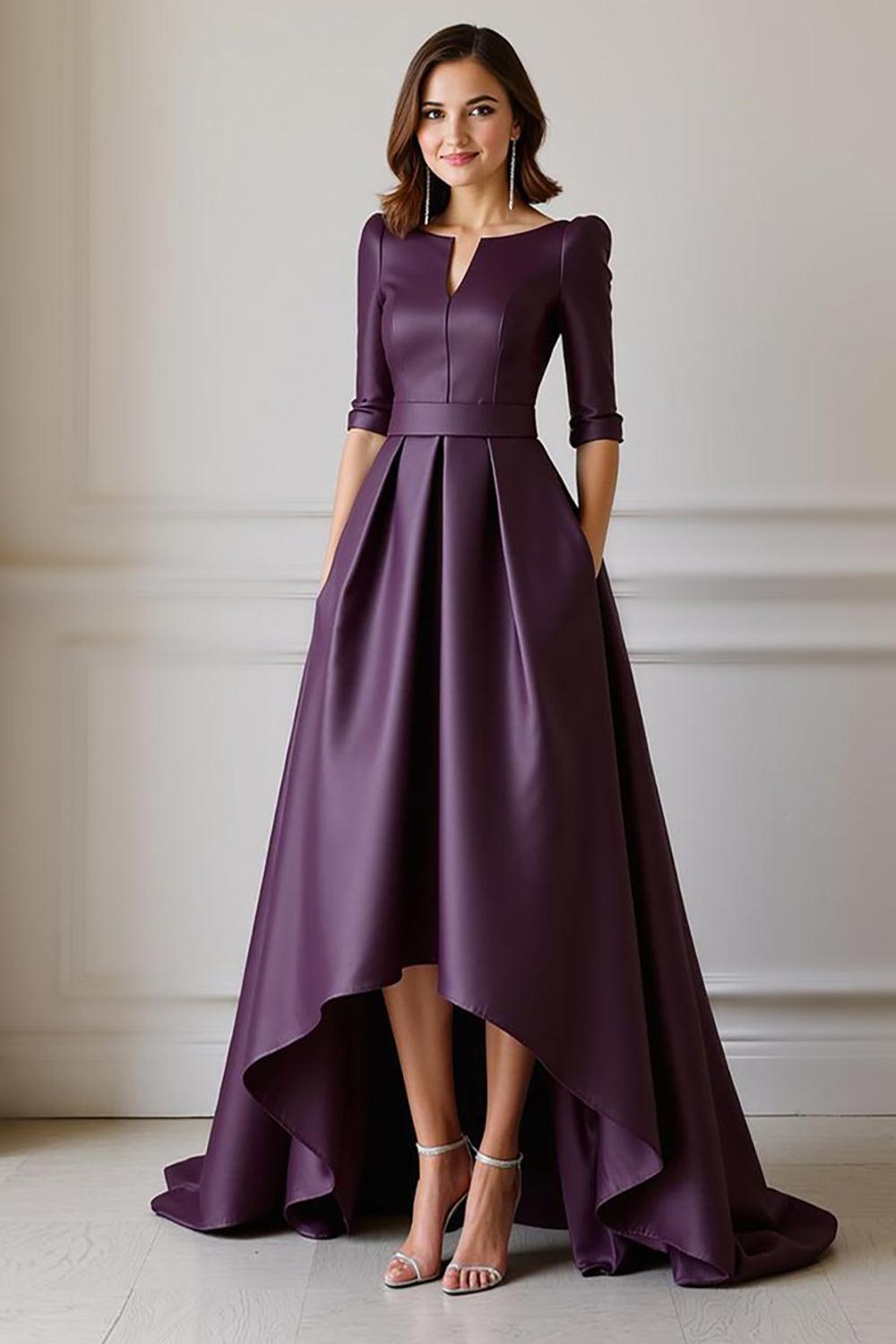 Dreamyannie Light Blue Satin A Line High Low Mother Of The Bride Dress With Sleeves