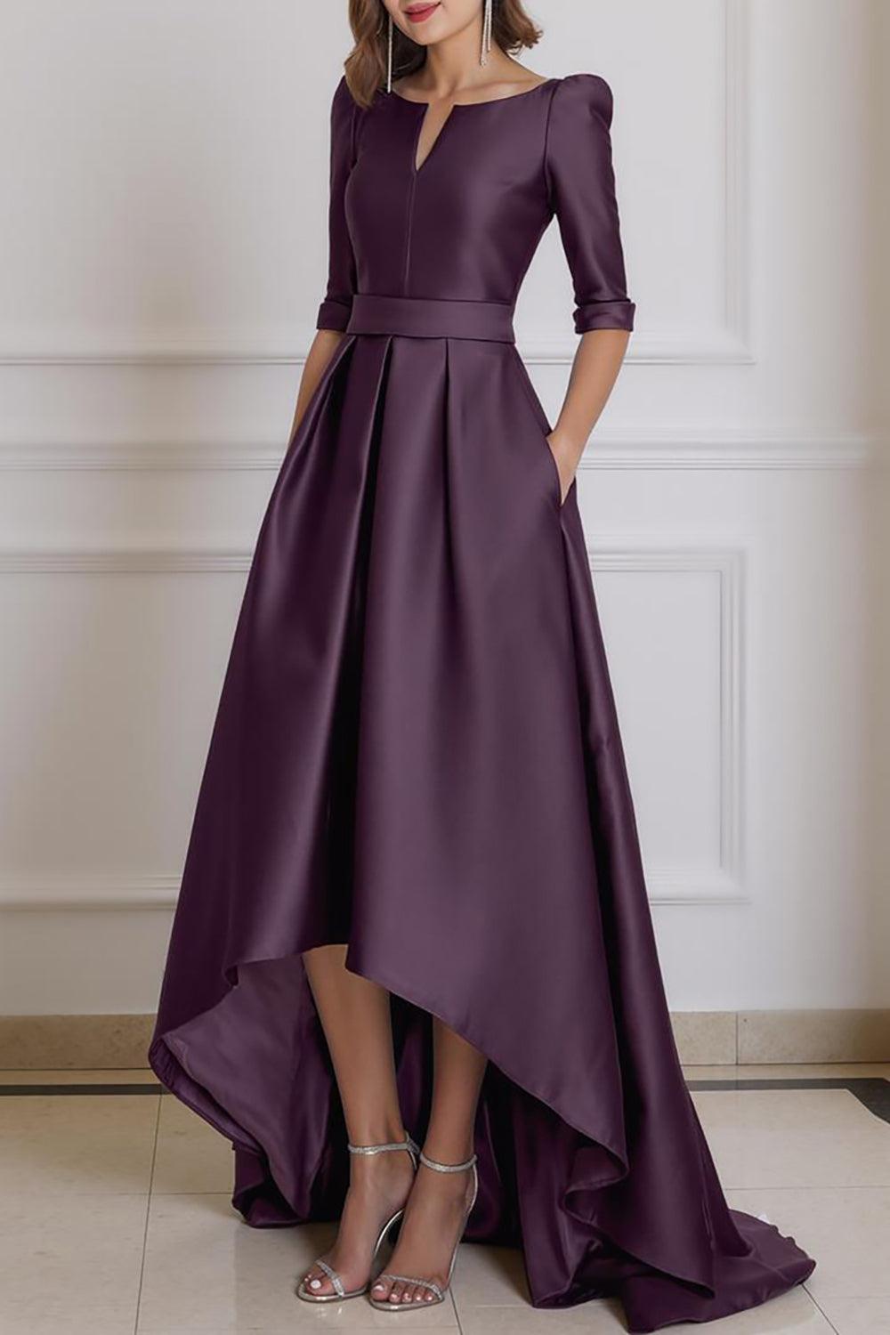 Dreamyannie Light Blue Satin A Line High Low Mother Of The Bride Dress With Sleeves