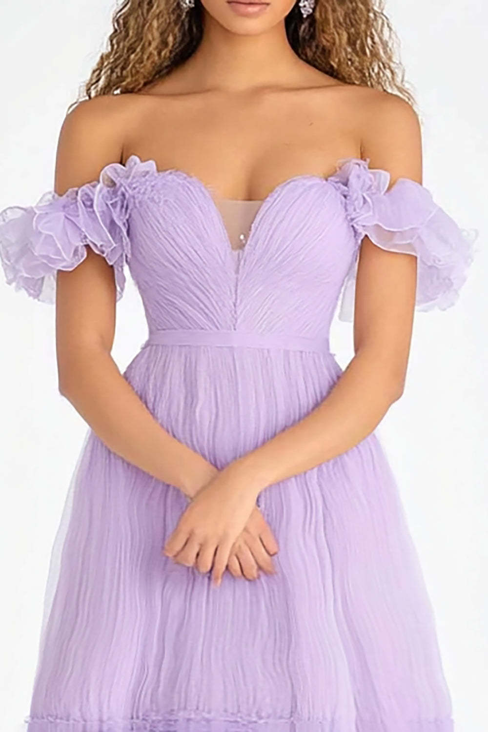 Dreamyannie Lilac A Line Off The Shoulder Tulle Long Formal Dress