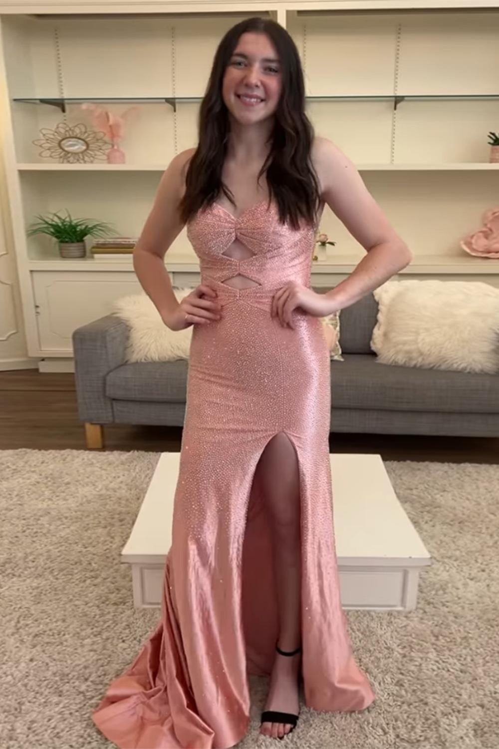 Dreamyannie Lilac Prom Dress Hollow Out Sweetheart Formal Dress With Slit