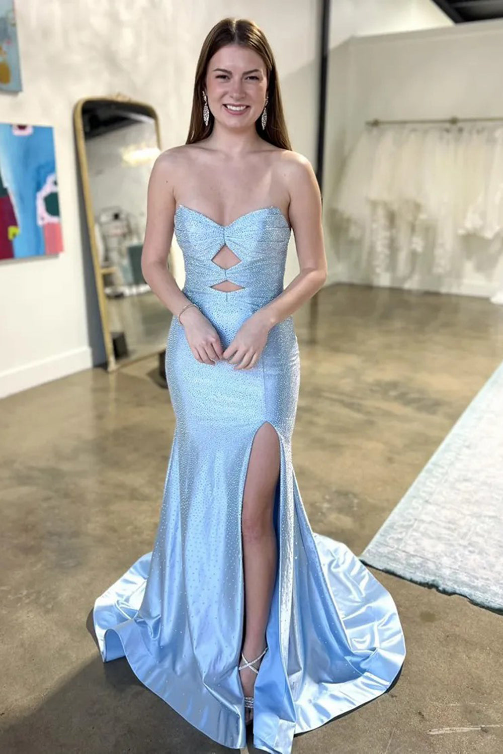 Dreamyannie Lilac Prom Dress Hollow Out Sweetheart Formal Dress With Slit