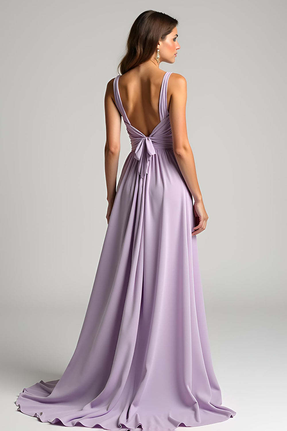 Dreamyannie Lilac Ruched A Line Long Formal Dress