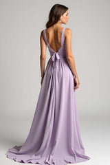 Dreamyannie Lilac Ruched A Line Long Formal Dress