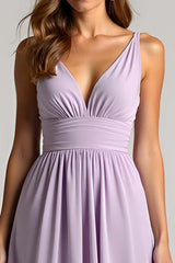 Dreamyannie Lilac Ruched A Line Long Formal Dress