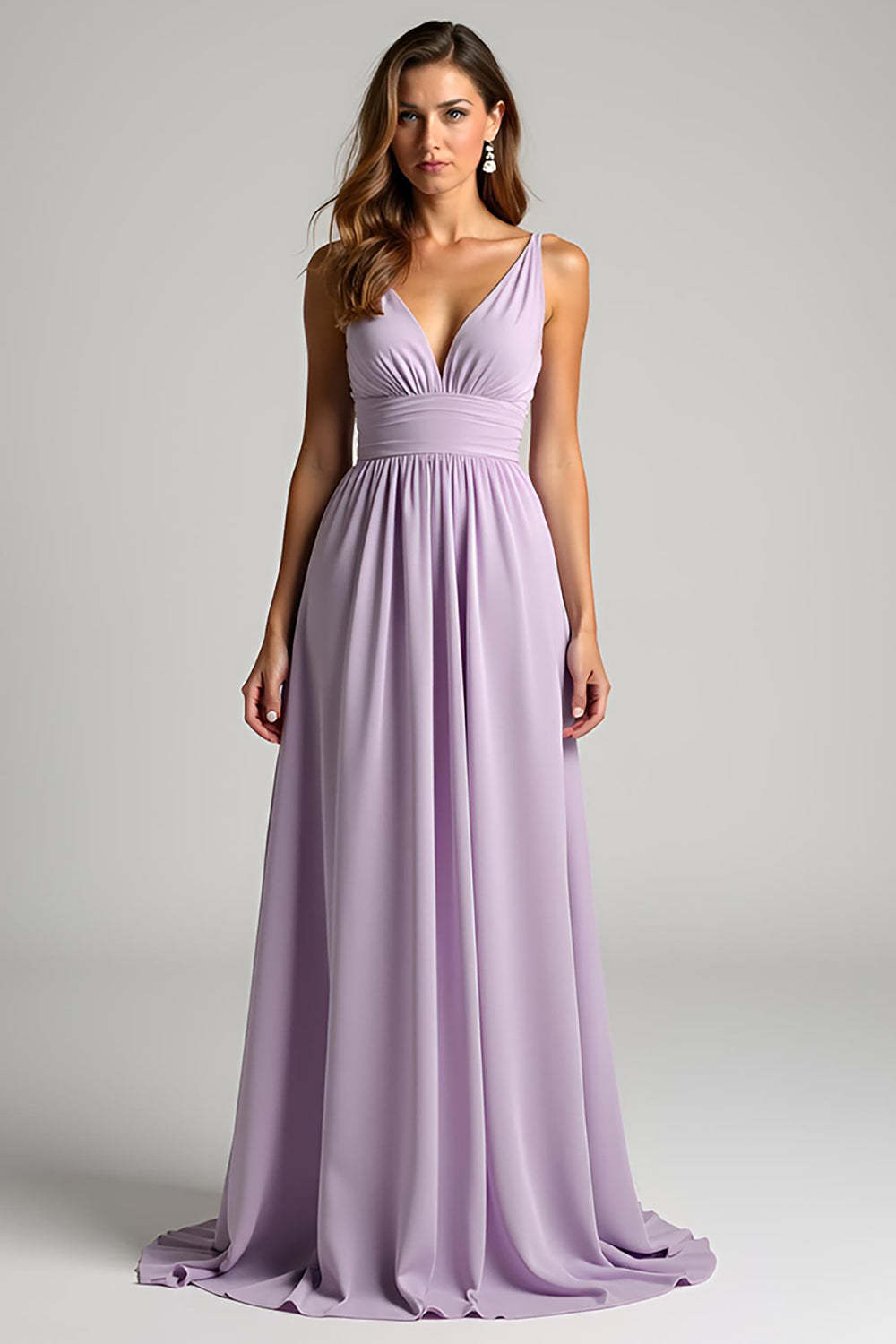 Dreamyannie Lilac Ruched A Line Long Formal Dress