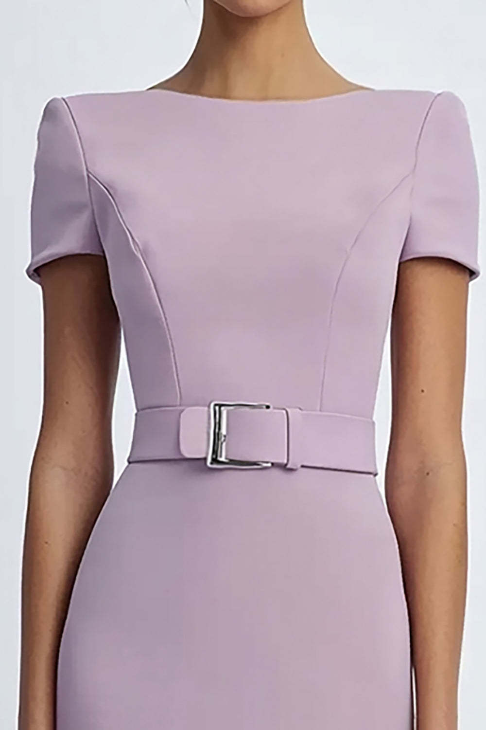 Dreamyannie Lilac Sheath Crepe Formal Dress With Belt