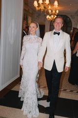 Dreamyannie Mermaid Beach Wedding Dress Long Sleeve High Neck Lace Bridal Gown