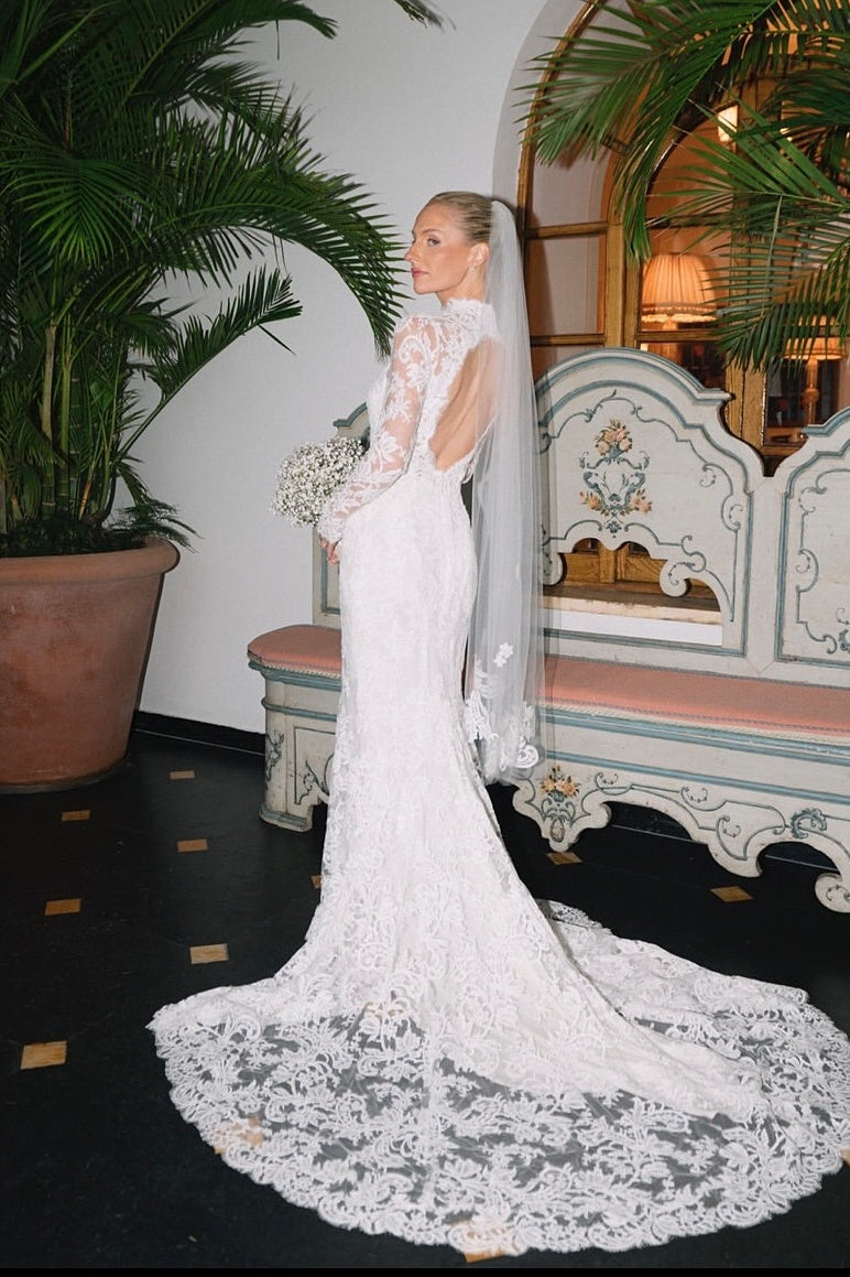 Dreamyannie Mermaid Beach Wedding Dress Long Sleeve High Neck Lace Bridal Gown