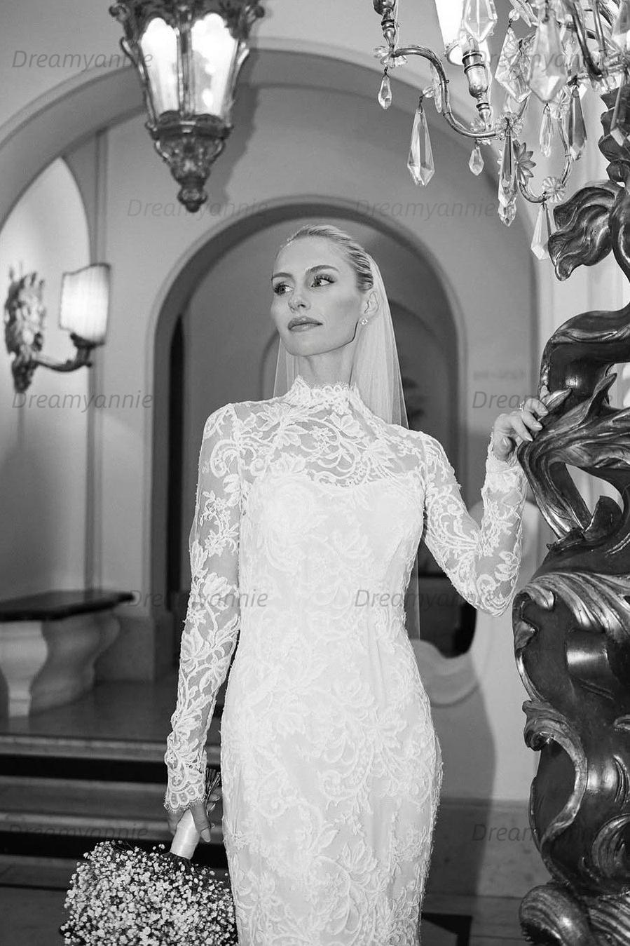 Dreamyannie UK Mermaid Beach Wedding Dress Long Sleeve High Neck Lace Bridal Gown Dreamyannie UK Mermaid Beach Wedding Dress Long Sleeve High Neck Lace Bridal Gown