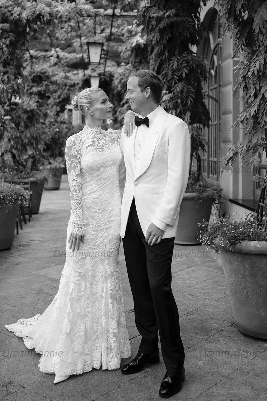 high neck lace wedding dress uk Dreamyannie UK Mermaid Beach Wedding Dress Long Sleeve High Neck Lace Bridal Gown