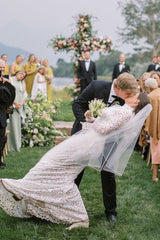 Dreamyannie Mermaid Beach Wedding Dress Long Sleeve Lace High Neck Bridal Gown