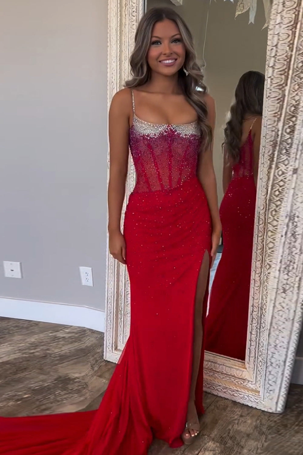 Dreamyannie Mermaid Black Prom Dress Spaghetti Straps Corset Long Formal Dress With Slit