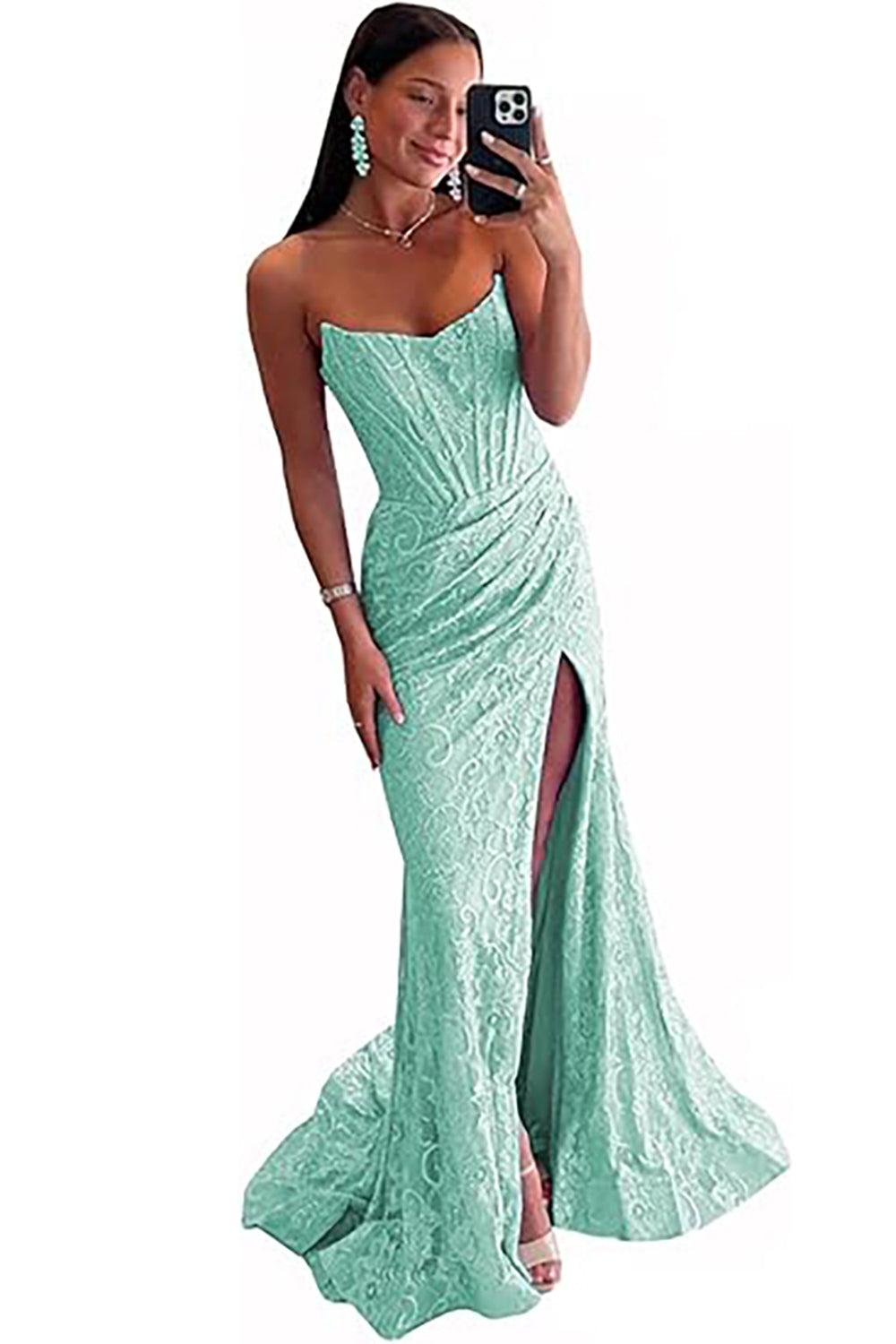 Dreamyannie Mermaid Lilac Prom Dress Strapless Corset Formal Dress With Appliques