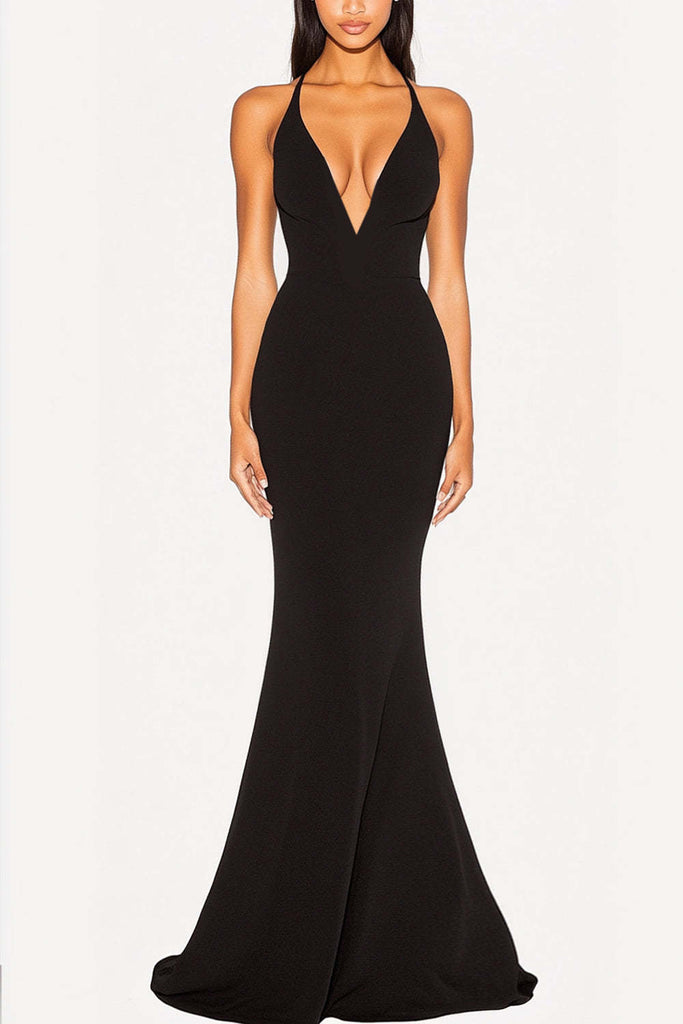 V Neck Black Wedding Guest Dresses Uk Queendancer Women Black Long Chiffon  Bridesmaid Dress With Slit
