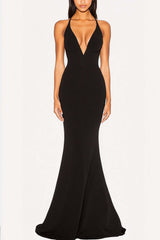 Dreamyannie Mermaid Black Wedding Guest Dress Deep V-Neck Formal Dress