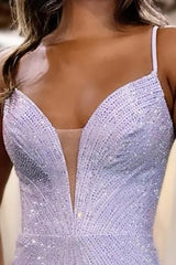 Dreamyannie Mermaid Blue Prom Dress Spaghetti Straps Long Evening Dress With Slit