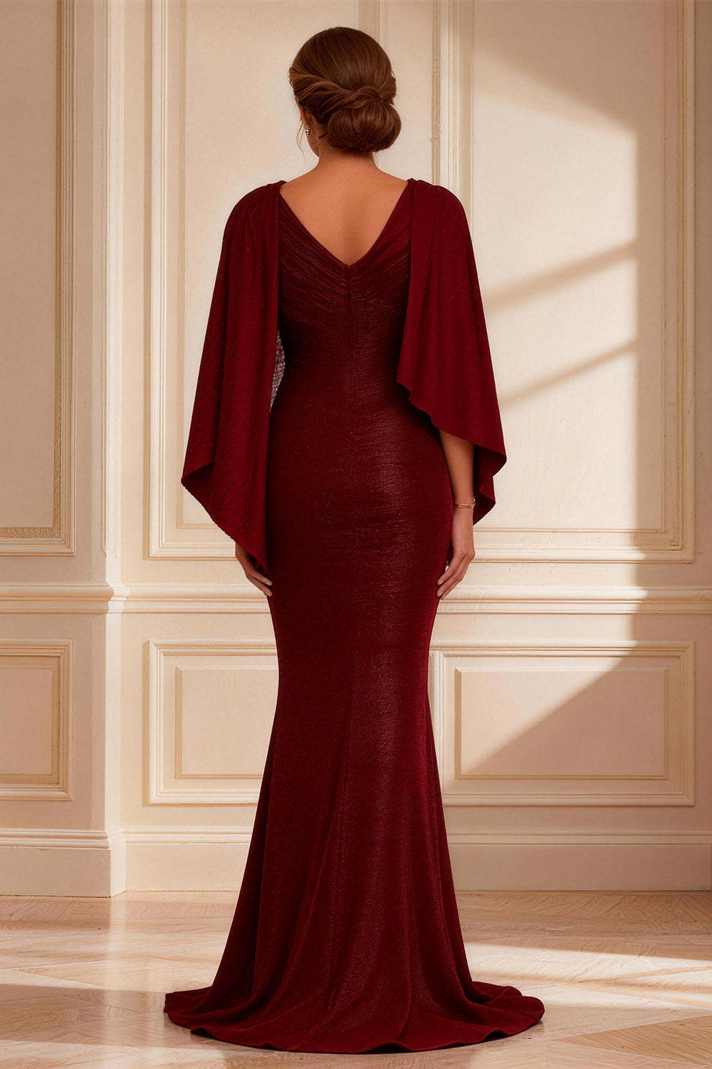 Dreamyannie Mermaid Burgundy Boat Neck Long Mother Of The Bride Dress With Slit