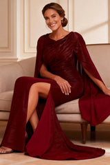 Dreamyannie Mermaid Burgundy Boat Neck Long Mother Of The Bride Dress With Slit