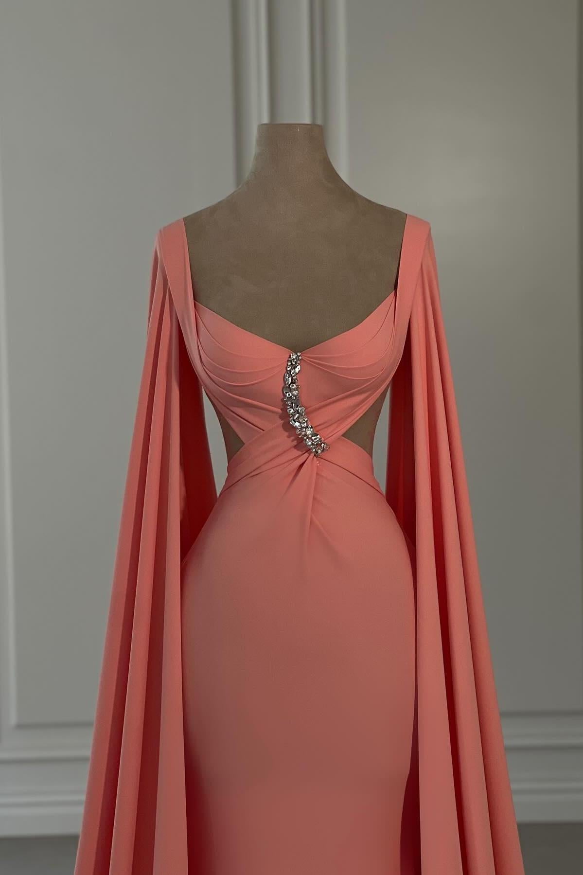 Dreamyannie Mermaid Chiffon Off The Shoulder Cap Sleeve Evening Dress With Rhinestone