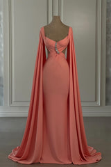 Dreamyannie Mermaid Chiffon Off The Shoulder Cap Sleeve Evening Dress With Rhinestone