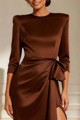 Dreamyannie Mermaid Chocolate Round Neck Satin Long Mother Of The Bride Dress With Sash
