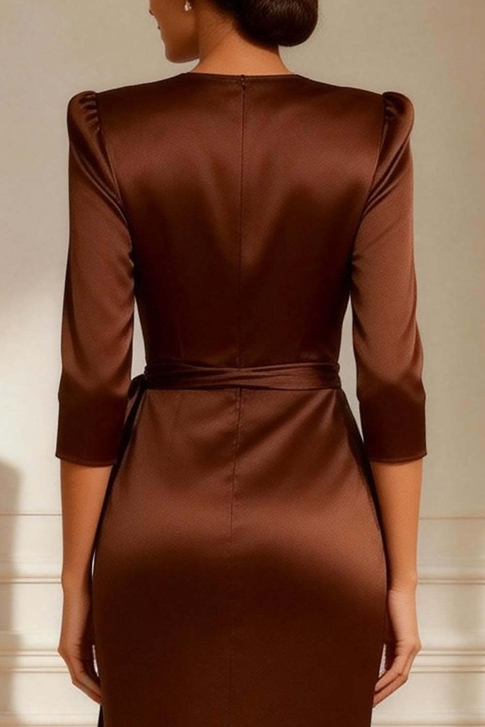 Dreamyannie Mermaid Chocolate Round Neck Satin Long Mother Of The Bride Dress With Sash