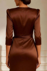 Dreamyannie Mermaid Chocolate Round Neck Satin Long Mother Of The Bride Dress With Sash