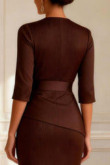 Dreamyannie Mermaid Chocolate Satin Round Neck Long Mother Of The Bride Dress With Slit
