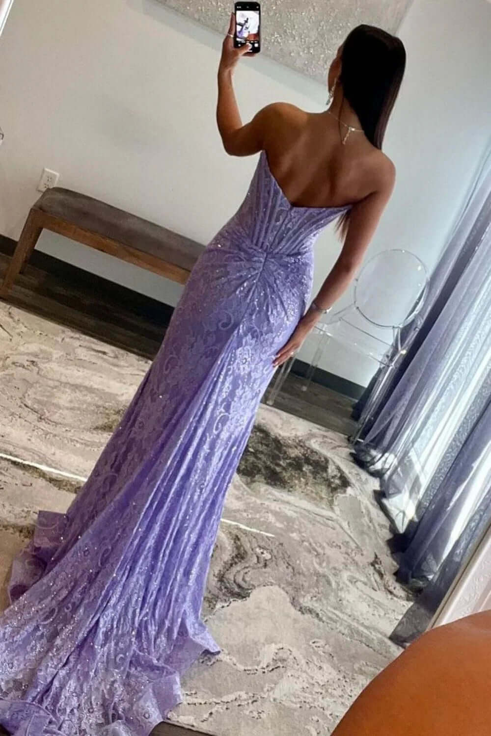 Dreamyannie Mermaid Lilac Prom Dress Strapless Corset Formal Dress With Appliques