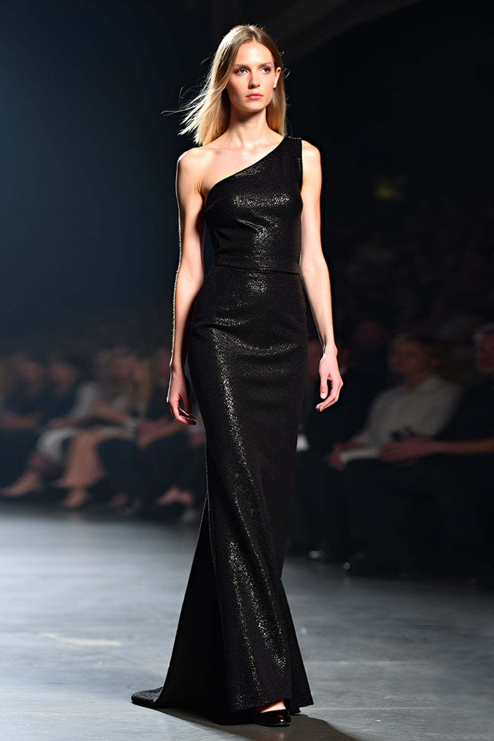 Dreamyannie Mermaid Long Black Wedding Guest Dress One Shoulder Gala Dress