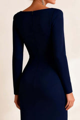 Dreamyannie Mermaid Navy Boat Neck Ruffled Long Mother Of The Bride Dress With Slit
