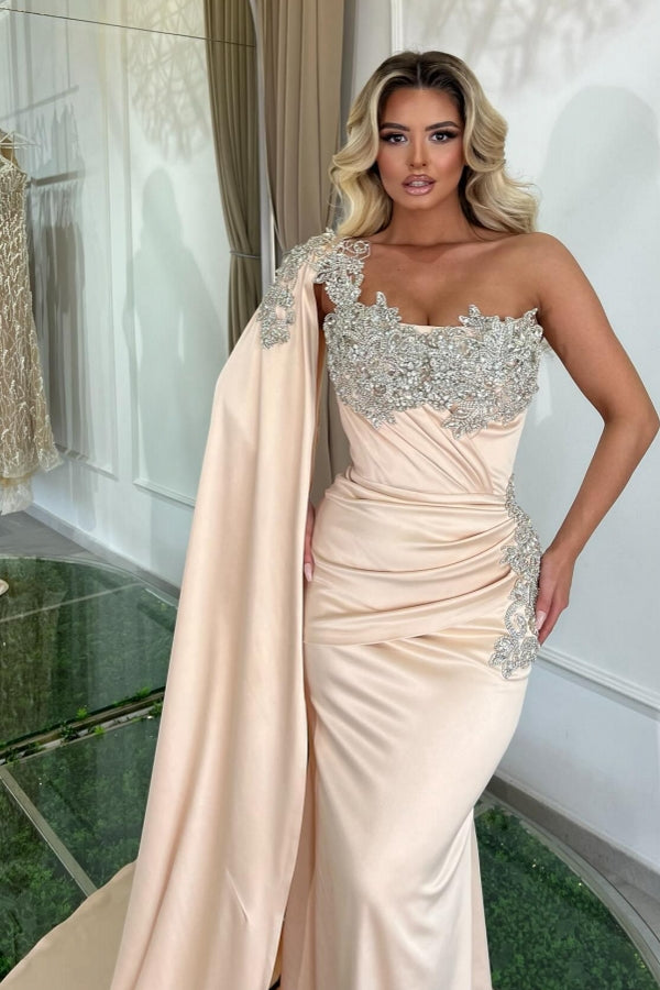 Dreamyannie Mermaid One Shoulder Beading Sleeveless Evening Dress