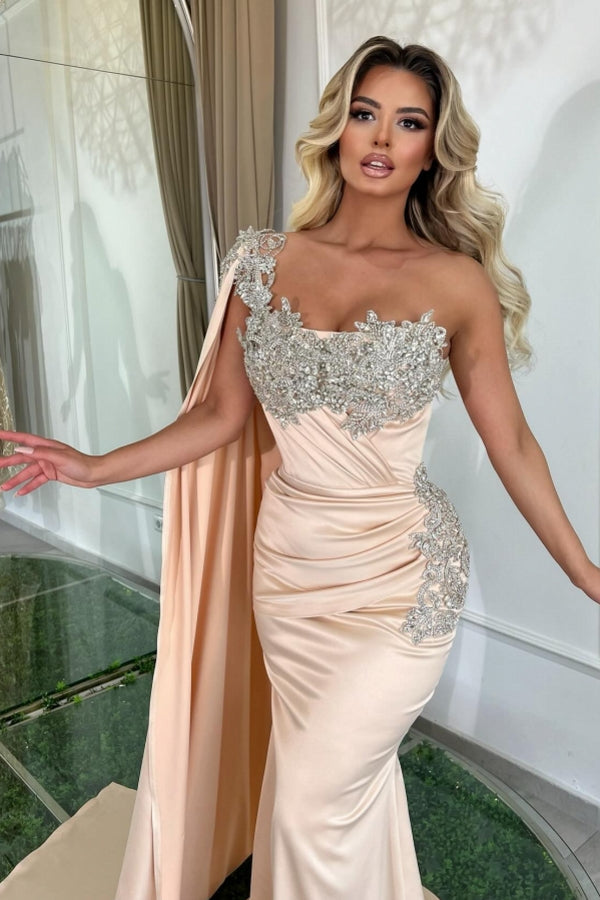 Dreamyannie Mermaid One Shoulder Beading Sleeveless Evening Dress