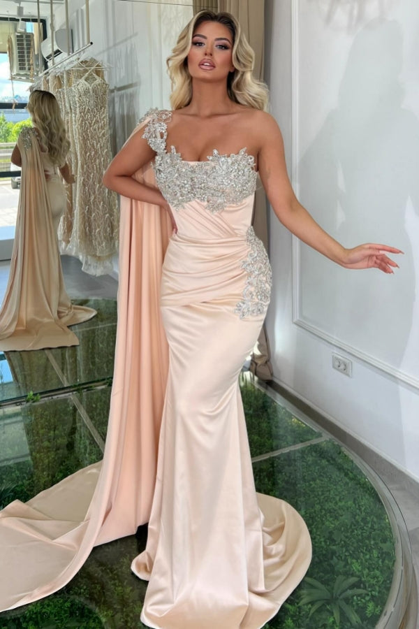 Dreamyannie Mermaid One Shoulder Beading Sleeveless Evening Dress