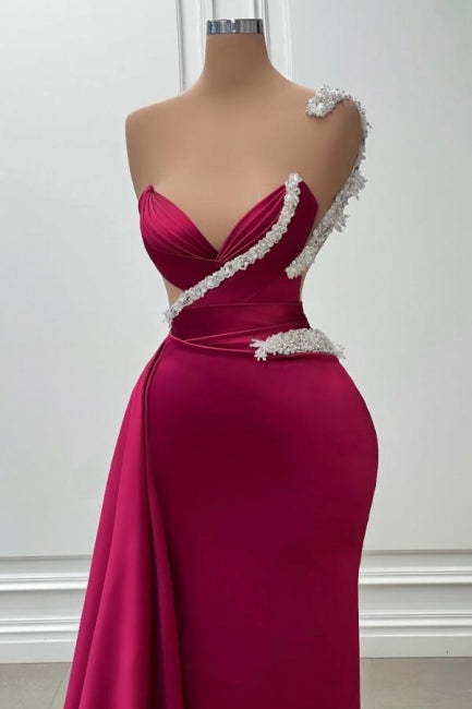 Dreamyannie Mermaid Prom Dress One Shoulder Beading Satin Formal Dress
