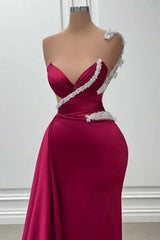 Dreamyannie Mermaid Prom Dress One Shoulder Beading Satin Formal Dress