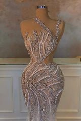 Dreamyannie Mermaid Prom Dress One Shoulder Beading Sequined Sleeveless Formal Dress