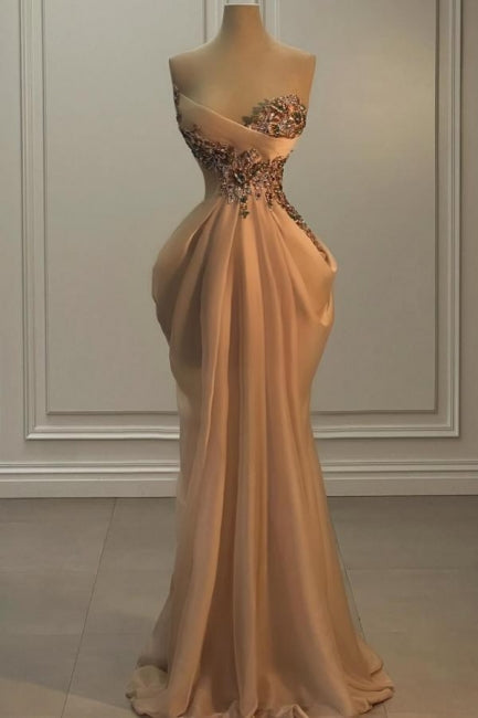 Dreamyannie Mermaid Prom Dress Sweetheart Sleeveless Organza Formal Dress With Rhinestone