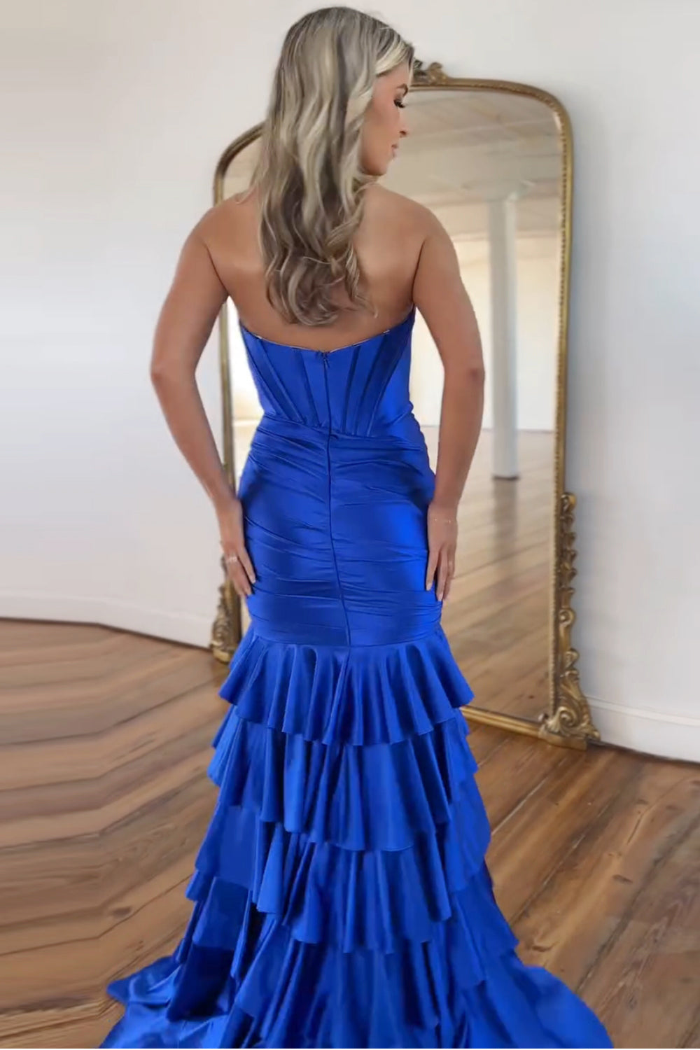 Dreamyannie Mermaid Sage Prom Dress Sweetheart Corset Ruffled Long Formal Dress With Slit