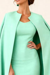 Dreamyannie Mint Bodycon Satin 2 Piece Knee Length Mother Of The Bride Dress With Jacket