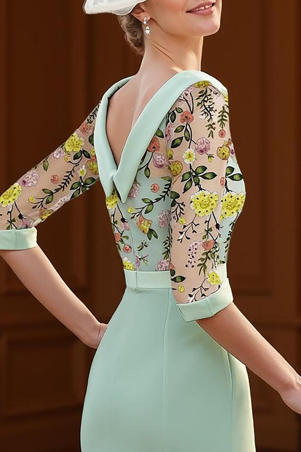 Dreamyannie Mint Green Floral Mermaid High Low Mother Of The Bride Dress With Sleeves