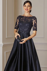 Dreamyannie Navy Bateau Neck Beaded High Low Mother Of The Bride Dress With Bow