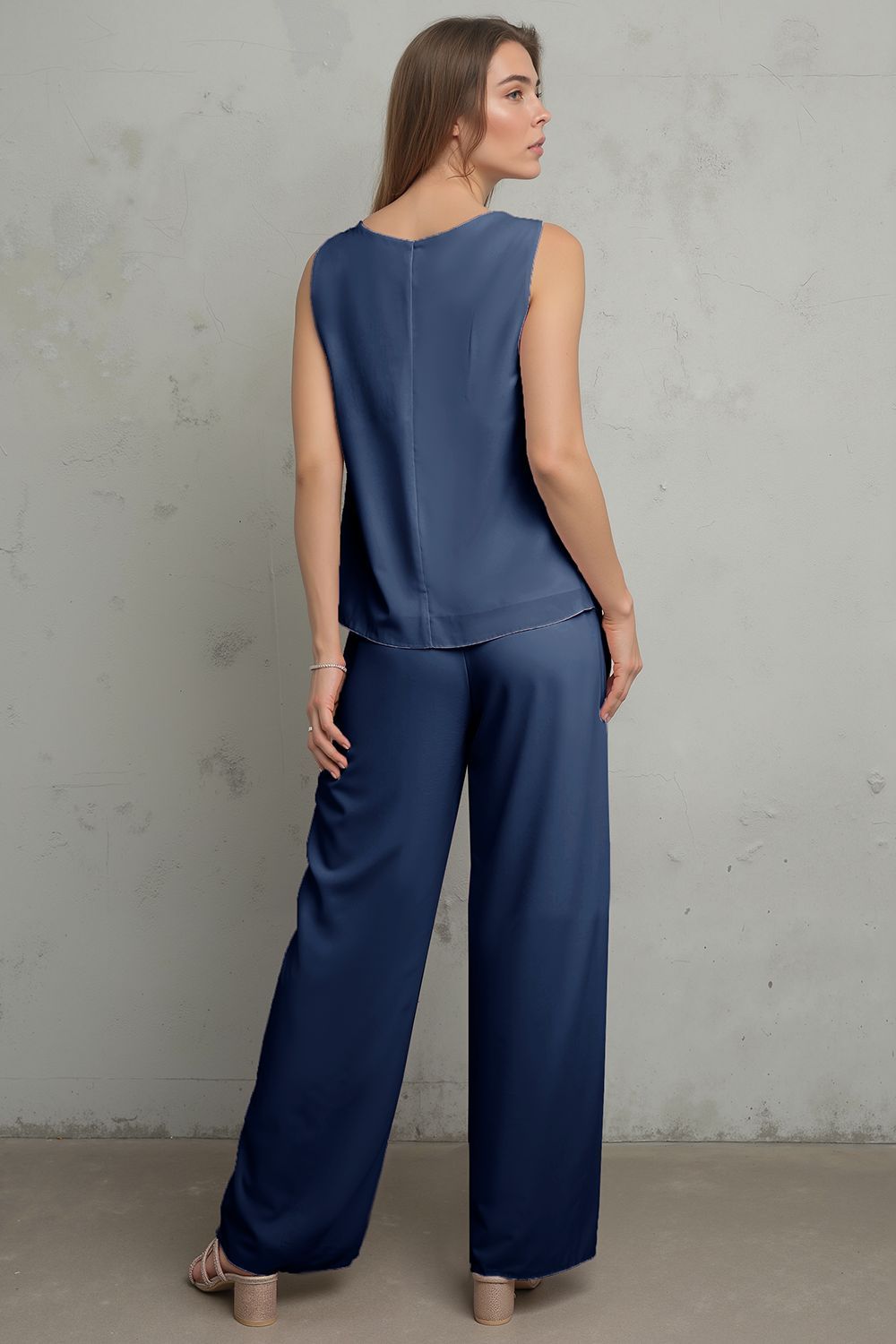 Dreamyannie Navy Boat Neck 3 Piece Mother Of The Bride Pant Suits With Jacket