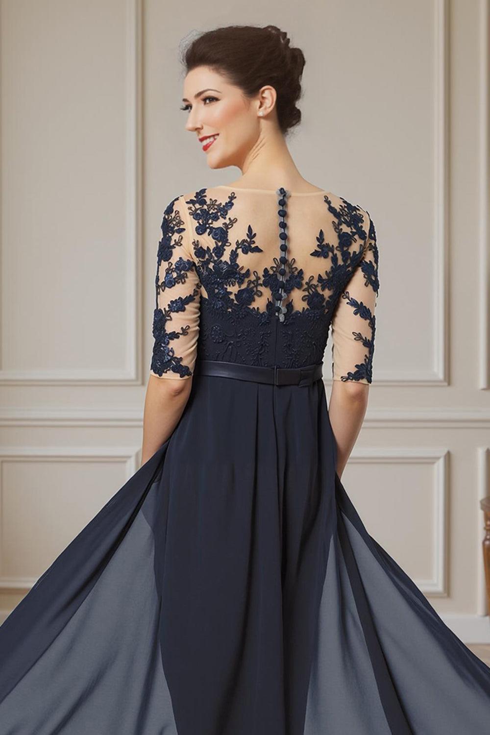 Dreamyannie Navy Chiffon Boat Neck Ankle Length Mother Of The Bride Jumpsuits With Cape