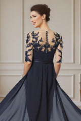 Dreamyannie Navy Chiffon Boat Neck Ankle Length Mother Of The Bride Jumpsuits With Cape