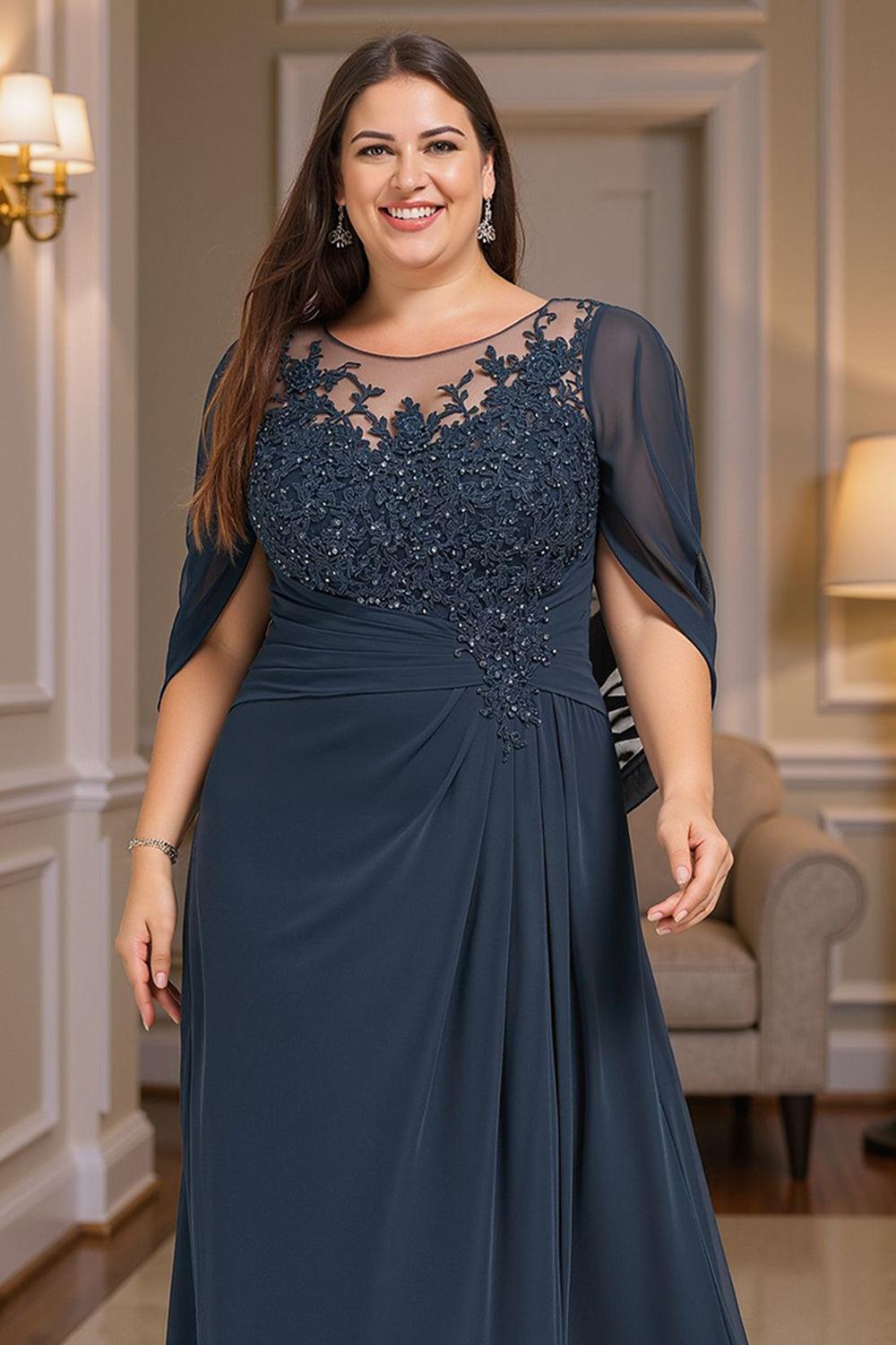 Dreamyannie Navy Draped Sheath Floor Length Mother Of The Bride Dress With Beading
