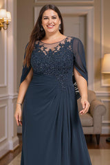 Dreamyannie Navy Draped Sheath Floor Length Mother Of The Bride Dress With Beading