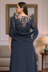 Dreamyannie Navy Draped Sheath Floor Length Mother Of The Bride Dress With Beading